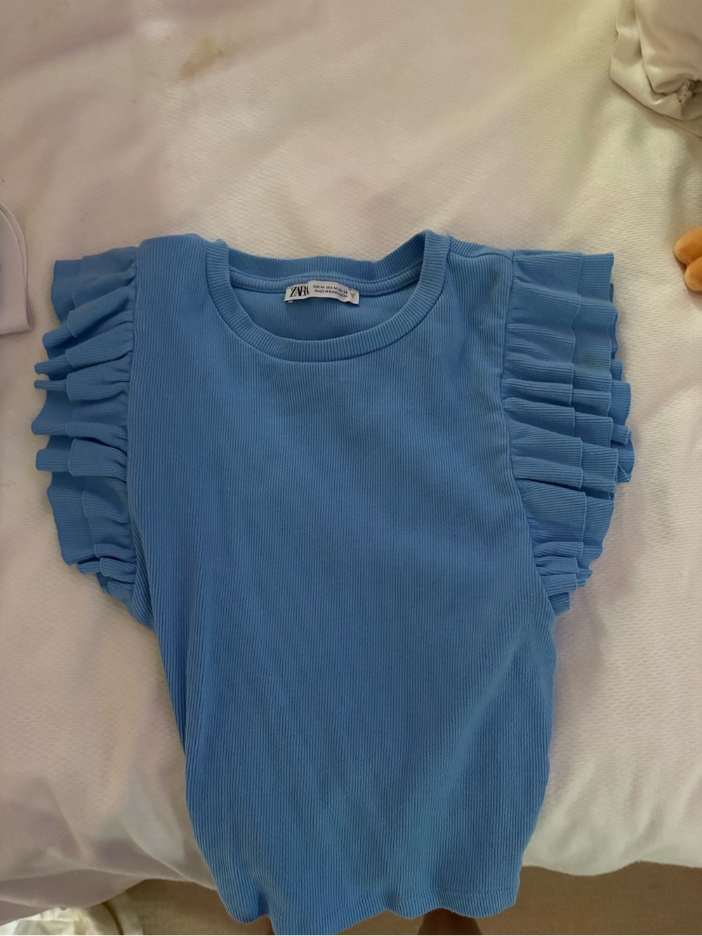Zara Light Blue Ruffle Sleeve Top